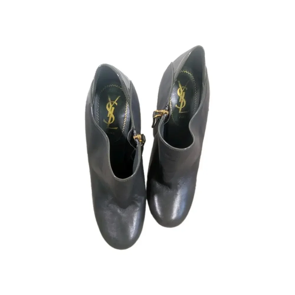Yves Saint Laurent Womens Tribute 105‎ Black Leather Heeled Ankle Boots Sz 40